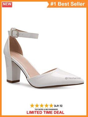 Women's D'Orsay Ankle Strap Pointed Toe Block Heel Pump Formal Dress Shoes